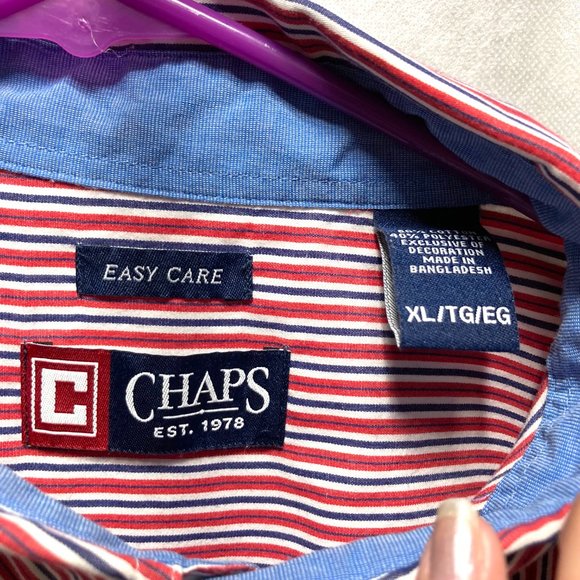 CHAPS Easy Care Men's Shirt Long Sleeve Red Blue Strip Casual Shirt L & XL - Picture 15 of 16